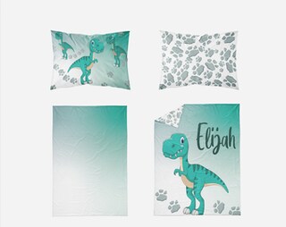Aminata Kids Dino - Biancheria Da Letto 135x200 Per Bambini Con Dinosauri T-Rex, 100% Cotone, Double-face Verde - Regalo Perfetto Per Ragazzi