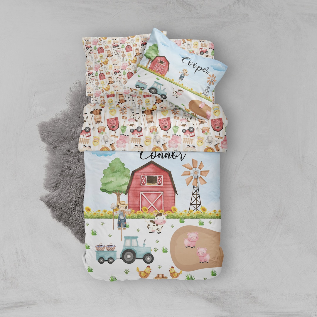 Farm Boy Bedding, Farm Kid Bedding Set, Twin Comforter, Farm Animals