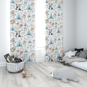 Animal curtains, nursery curtains, girl curtain, baby girl curtain, safari window curtain, teepee room decor, boho room decor