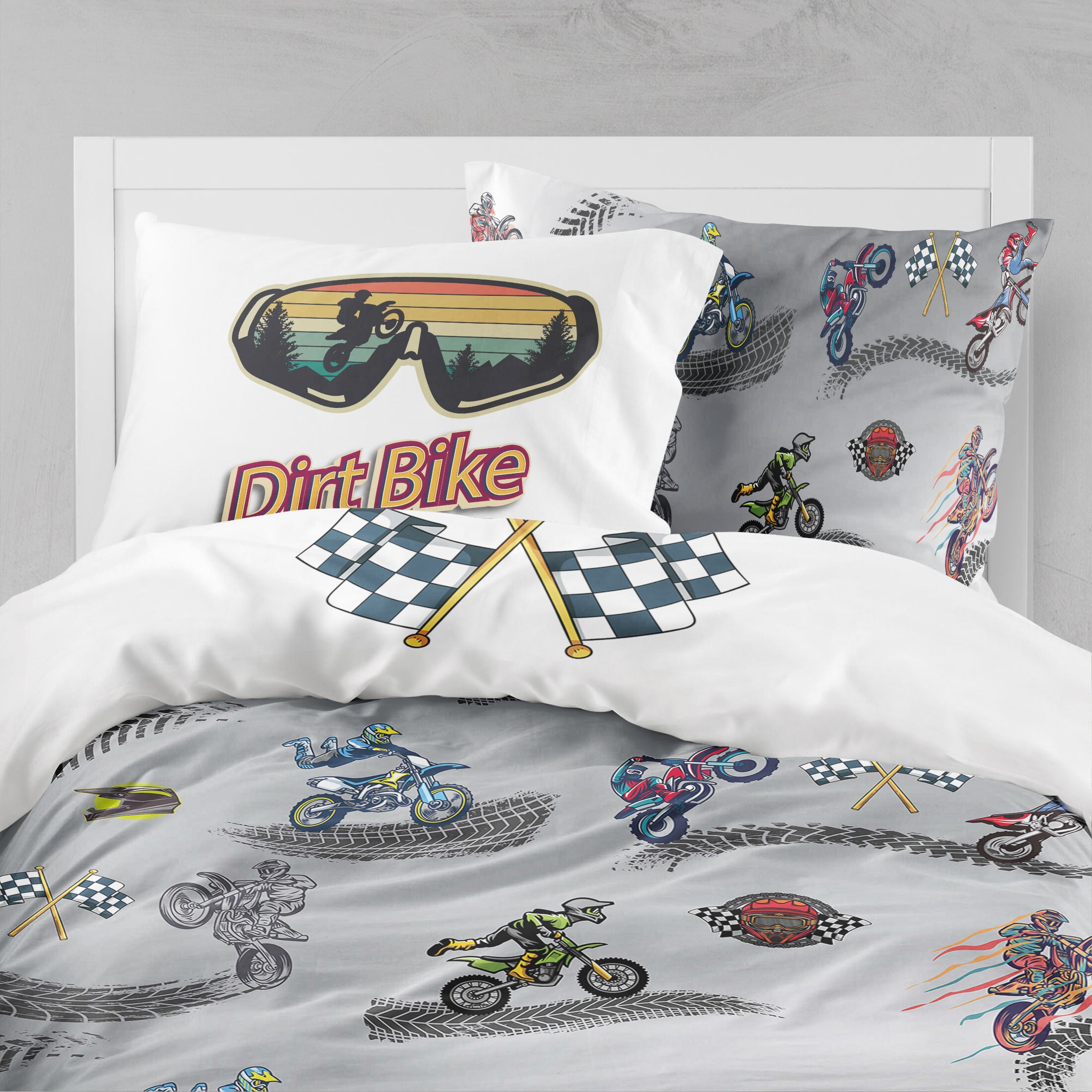 Personalized Motocross Bedding Set: Organic Cotton Dirt Bike Duvet