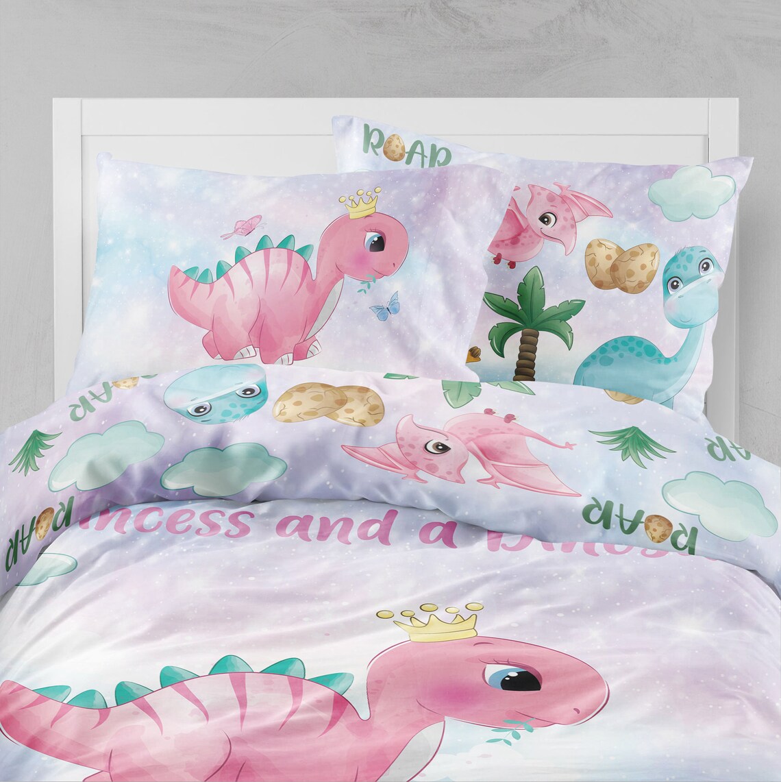 Dinosaur Twin Bedding Set Girl Twin Bedding Set Dino Girl Etsy