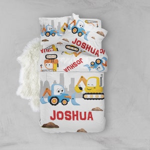 Construction Bedding Set, Boys Bedding, Truck Fitted Sheet, Construction Pillowcase, Toddler Bedding Set, Vehicle Duvet Cover, kids bedding