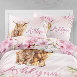 Highland Cow Girl Bedding Set, Personalized Bedding, Highland Cow Duvet Cover, Toddler bedding set, Girl Twin bedding, Highland Cow Sheet