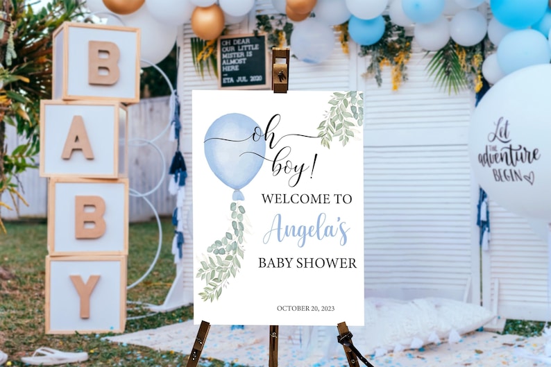 Blue Balloon Baby Shower Welcome Sign: Greenery Oh Boy Poster - Etsy