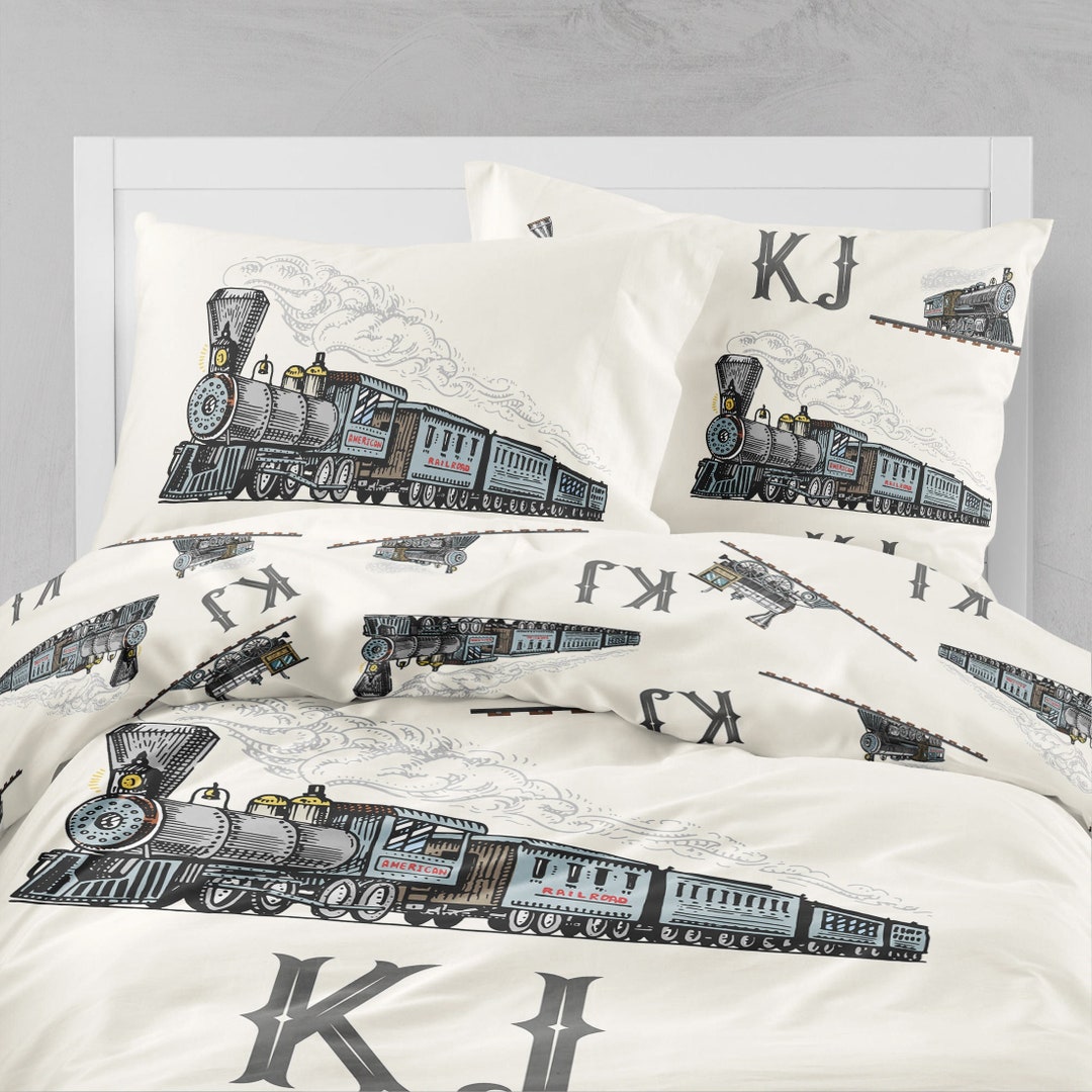 Vintage Train Bedding Set, Personalized Bedding, Vintage Train Duvet