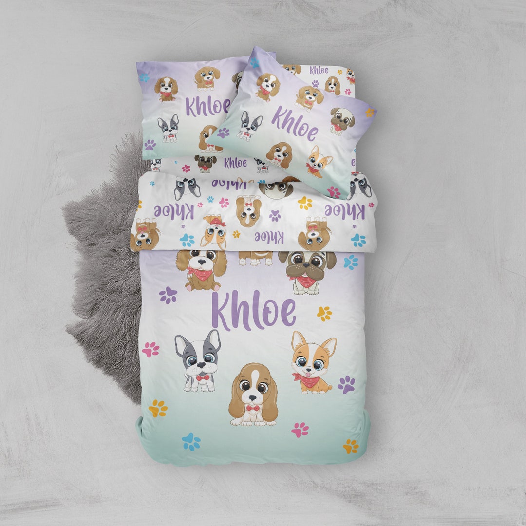 Puppies Girl Bedding Set, Dogs Girl Twin Bedding Set, Puppies Toddler