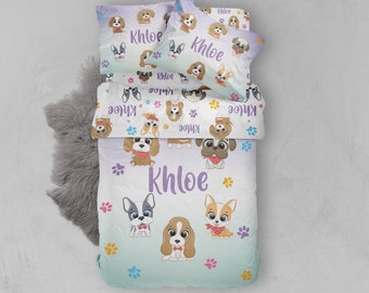 Puppies Girl Bedding Set: Organic Cotton Duvet Cover & Sheet