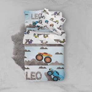 Monster Truck Bedding, Toddler Bedding Set, Twin Duvet Cover, Organic Cotton Duvet Cover, Boys Bedding, Organic Kids Bedding