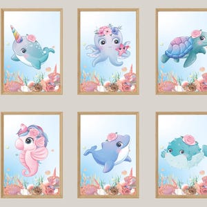 Under The Sea Nursery Prints, Ocean Nursery Prints, Set of 3 or 6 Prints, Sea Animal, Girl Nursery Decor, Underwater Nursery, Ocean Nursery