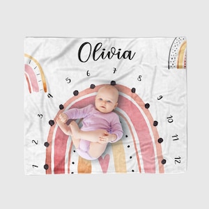 Personalized Rainbow Baby Milestone Blanket: Gender Neutral Fleece