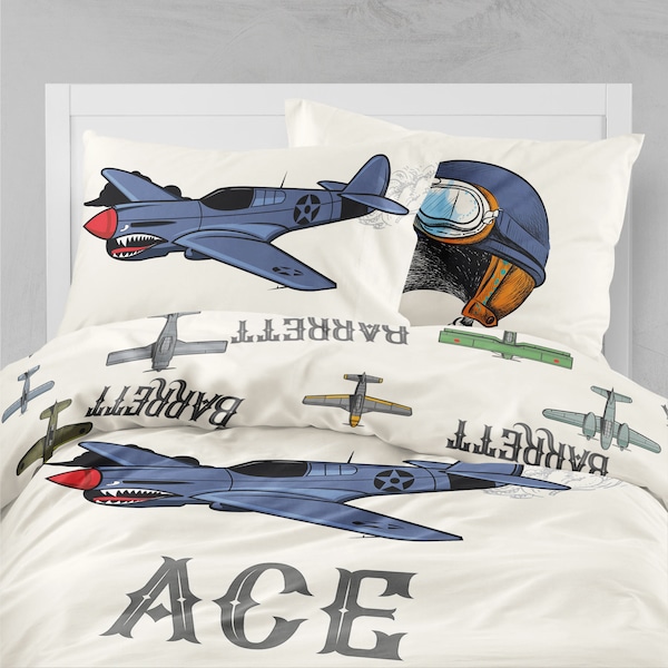 Plane duvet cover set, personalized bedding, pilot bedding set, boys room, toddler bedding set, twin bedding, plane bedding set