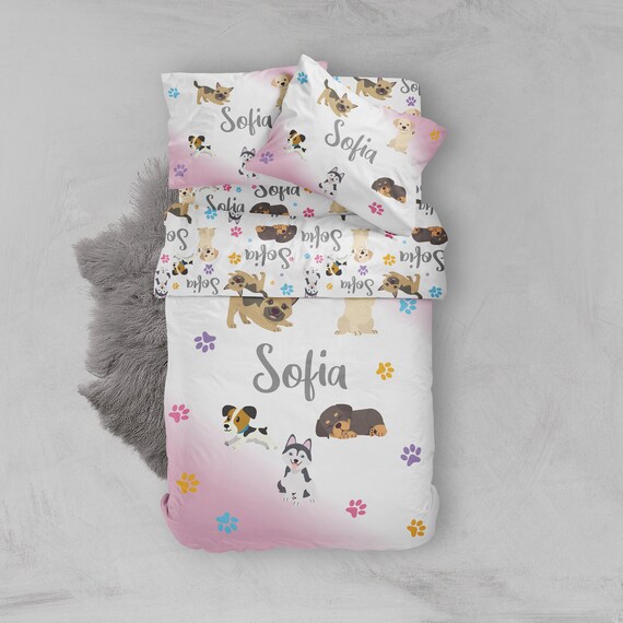 Puppies Girl Bedding Set Dogs Girl Twin Bedding Set Puppies Toddler Bedding Dogs Girl Duvet Cover Puppies Sheet Set Dogs Sheet Set Etsy Canada