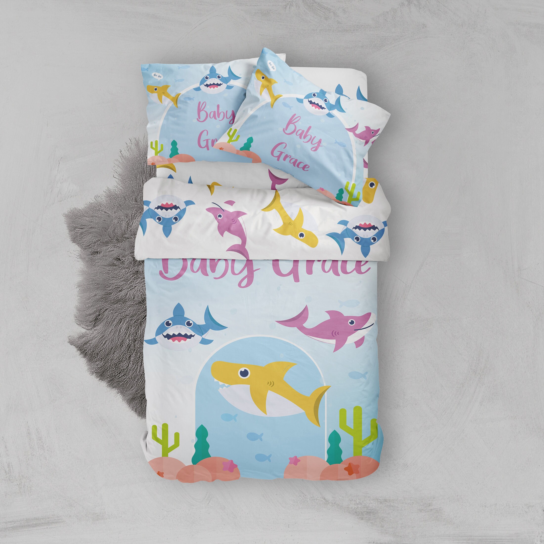 Baby Shark Bedding Set Personalized Bed Cover Baby Shark Duvet Cover Boys Room Boy Twin Bedding Kids Duvet Cover Toddler Bedding Etsy
