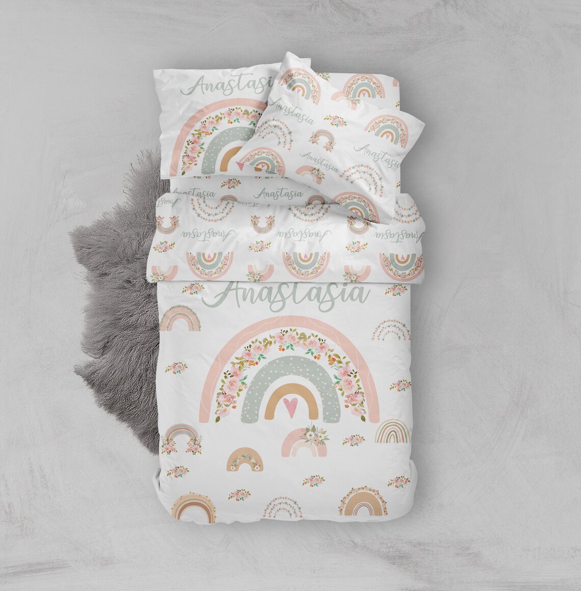 Custom Rainbow Bedding Set Boho Rainbow Bedding Twin Duvet Etsy