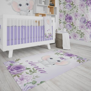 Elephant Nursery Room Rug, Baby Girl Nursery, Custom Rug, Crib Set Girl, Coordinated Nursery Room, Purple Elephant Girl Room