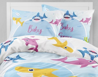 Baby Shark Bedding Set Personalized Bed Cover Baby Shark Duvet Cover Boys Room Boy Twin Bedding Kids Duvet Cover Toddler Bedding Etsy