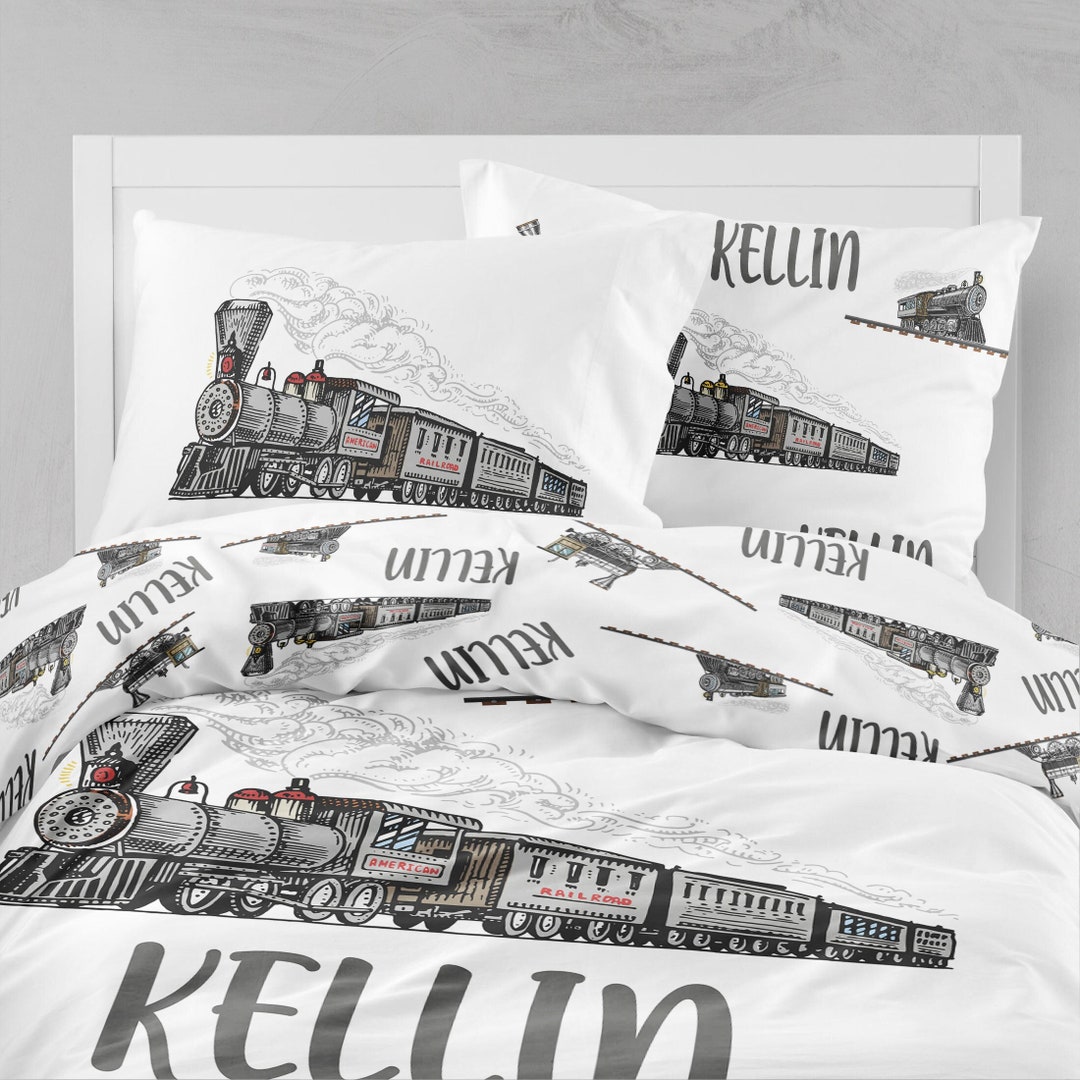Vintage Train Bedding Set, Personalized Bedding, Vintage Train Railway, Boys Room, Toddler