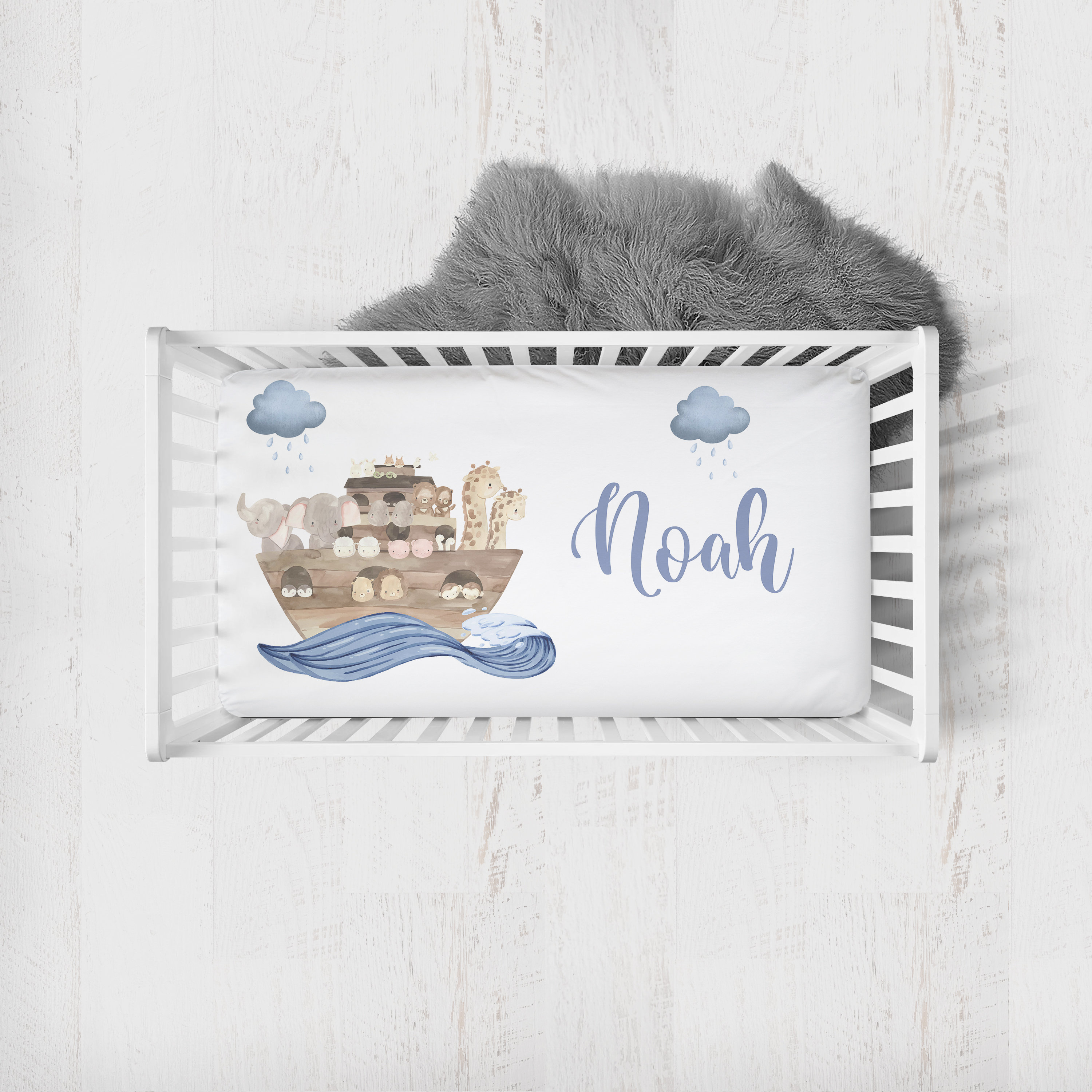 Organic Cotton Noah's Ark Crib Bedding Set: Personalized Baby Boy ...