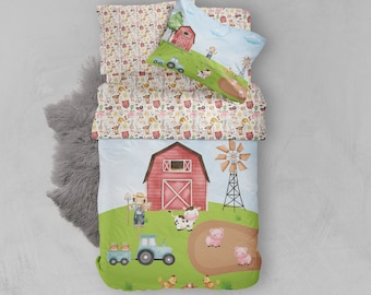Organic Cotton Farm Bedding Set: Tractor Barn Duvet Cover