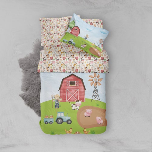 Toddler Boy Bedding Farm Kid Bedding Set Twin Comforter Etsy