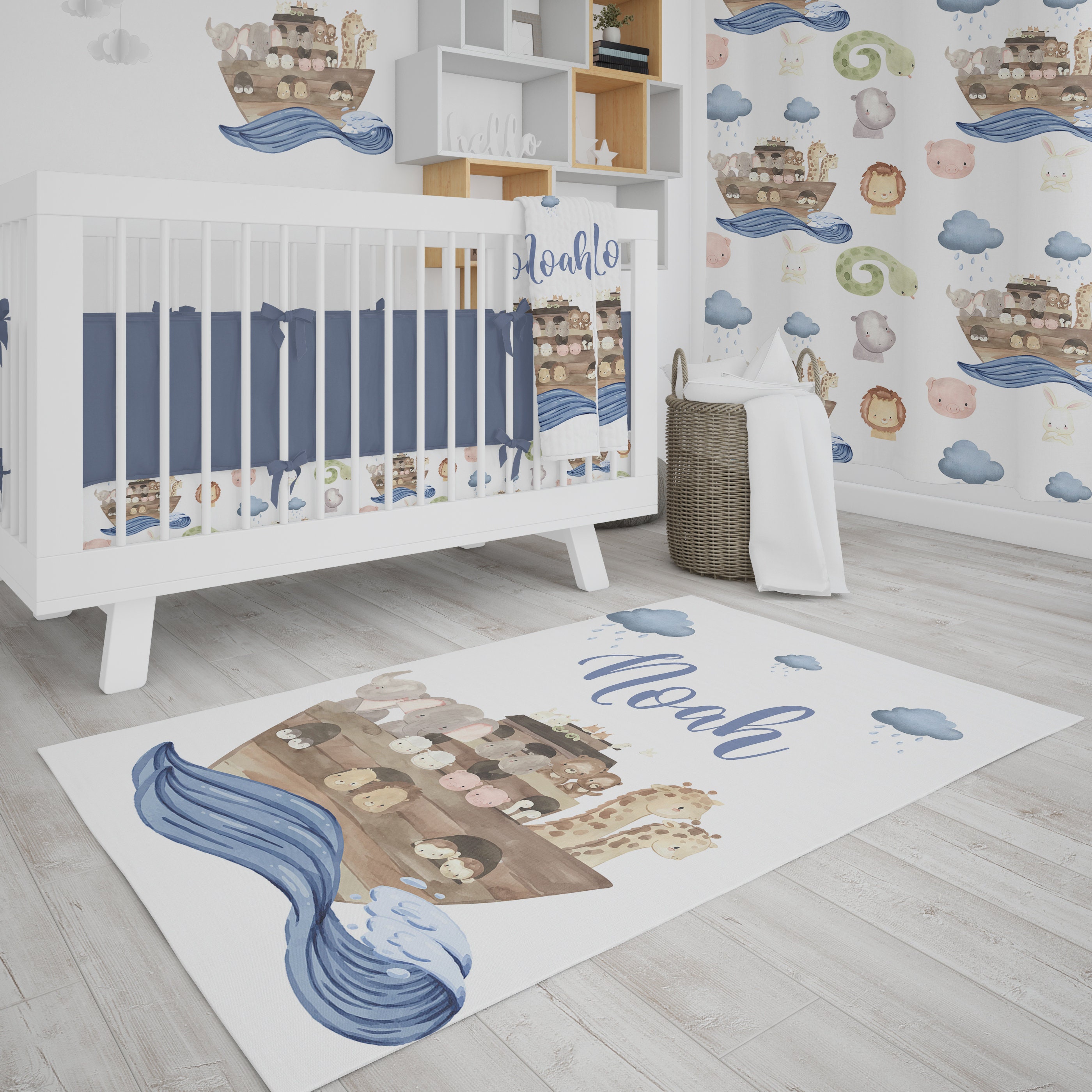 Organic Cotton Noah's Ark Crib Bedding Set: Personalized Baby Boy ...