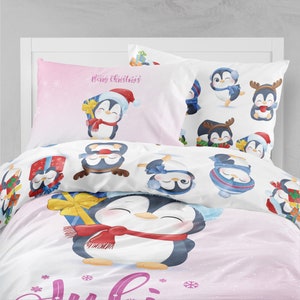 Christmas Bedding Set Girl, Holiday gift, christmas gift, girls gift, boys gift, Penguins, Winter,  Baby Girl Gift, Kids Christmas Present