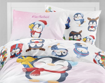 Penguin Christmas Bedding Set: Organic Cotton Duvet Cover