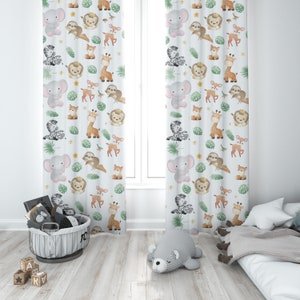 Safari Nursery Curtains: Animal Print Window Curtain, Baby Room Decor