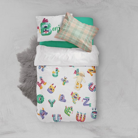 Monster Alphabet Duvet Cover Set, Personalized Bedding, Learning