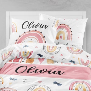 Rainbow Girl Bedding Set: Personalized Duvet Cover & Pillowcases
