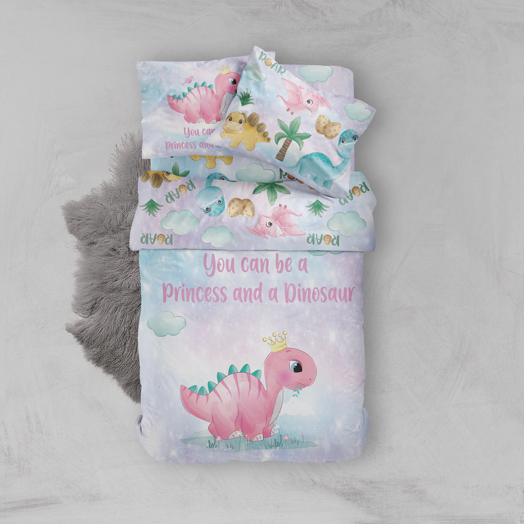 Dinosaur Twin Bedding Set Girl Twin Bedding Set Dino Girl Etsy