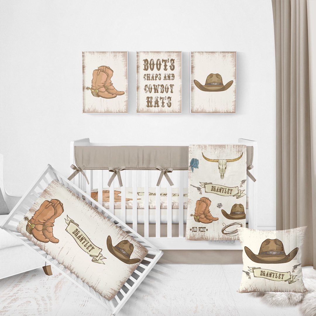 Organic Cotton Western Crib Bedding Set, Wild West Crib Bedding, Crib