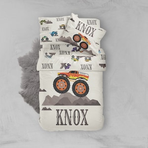 Monster Truck Bedding, Toddler Bedding Set, Twin Duvet Cover, Organic Cotton Duvet Cover, Boys Bedding, Organic Kids Bedding
