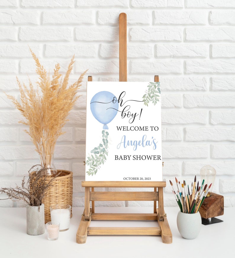Blue Balloon Baby Shower Welcome Sign: Greenery Oh Boy Poster - Etsy