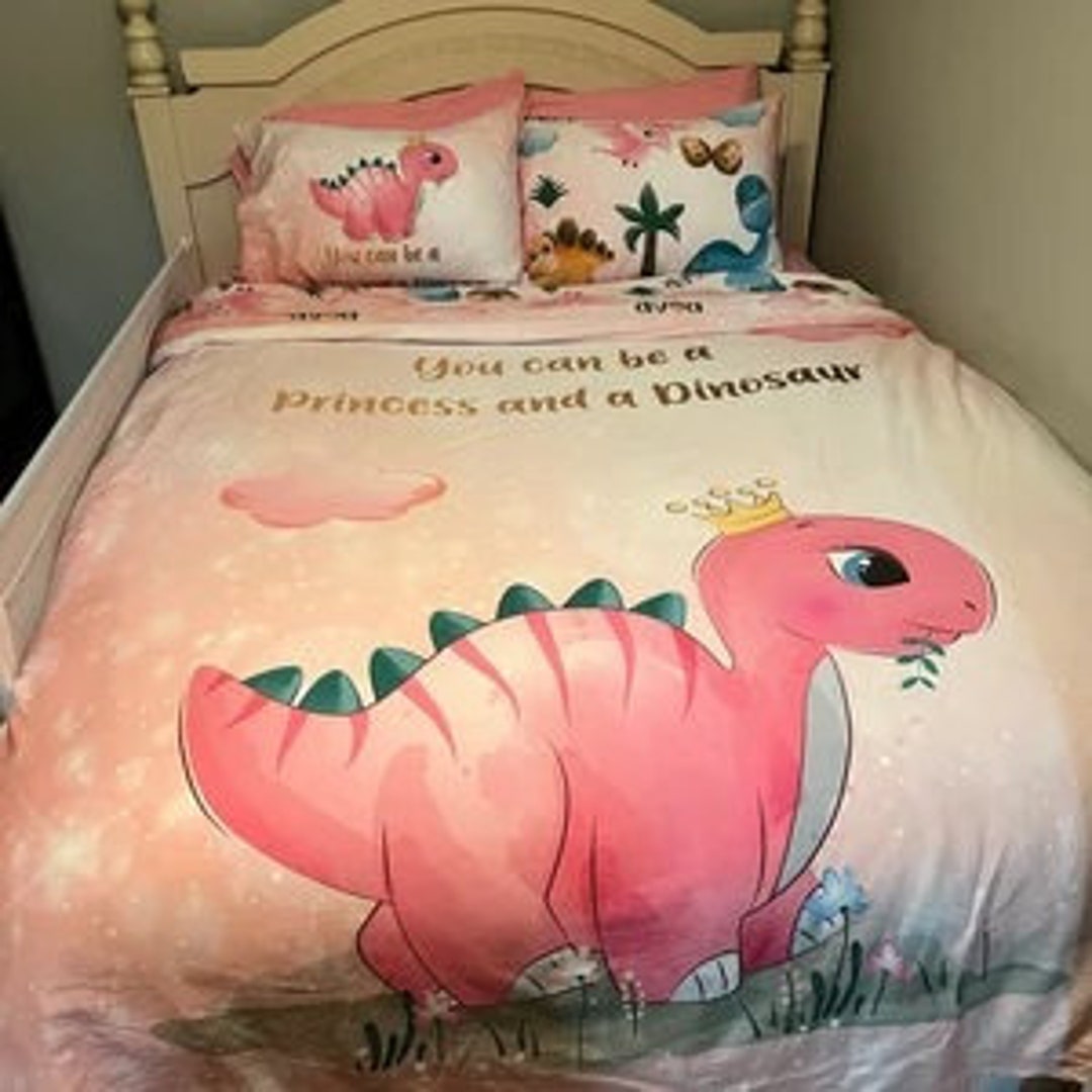 Dinosaur Girl Bedding, Girl Twin Bedding Set, Girl Dinosaur Twin