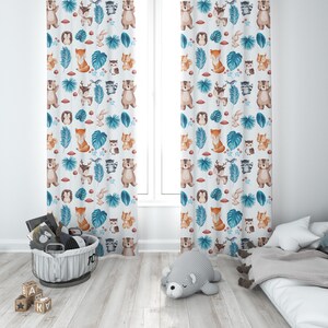 Woodland curtains, Forest nursery curtains, woodland window curtain, baby boy window curtain, woodland room decor, woodland nursery decor