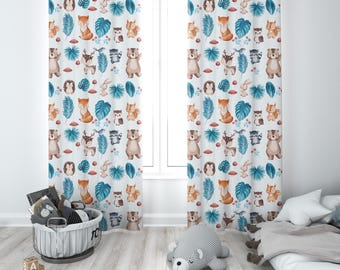 Woodland Nursery Curtains: Forest Animals, Sheer or Blackout