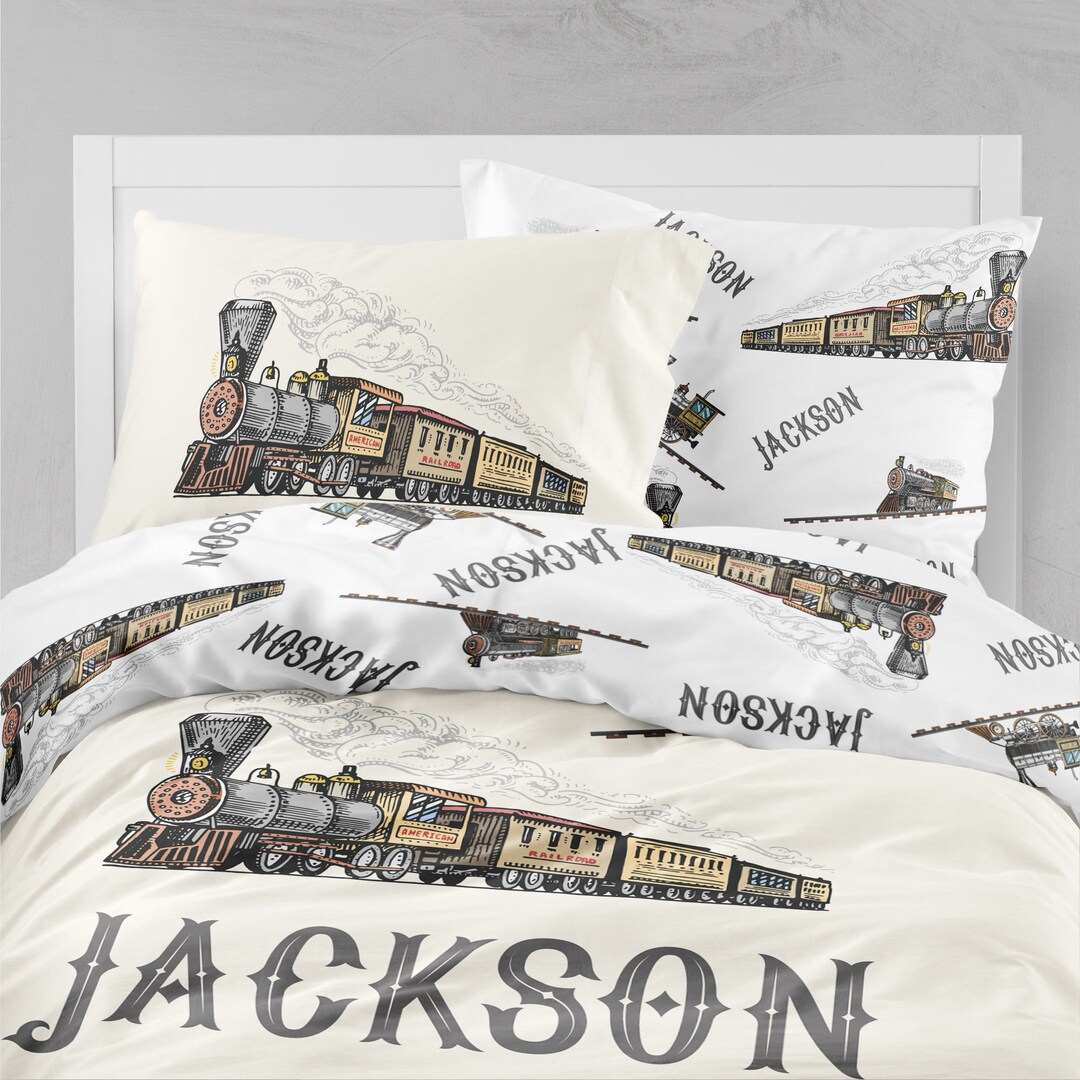 Vintage Train Duvet Cover Set, Personalized Bedding, Vintage Train