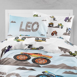 Monster Truck Bedding, Toddler Bedding Set, Twin Duvet Cover, Organic Cotton Duvet Cover, Boys Bedding, Organic Kids Bedding