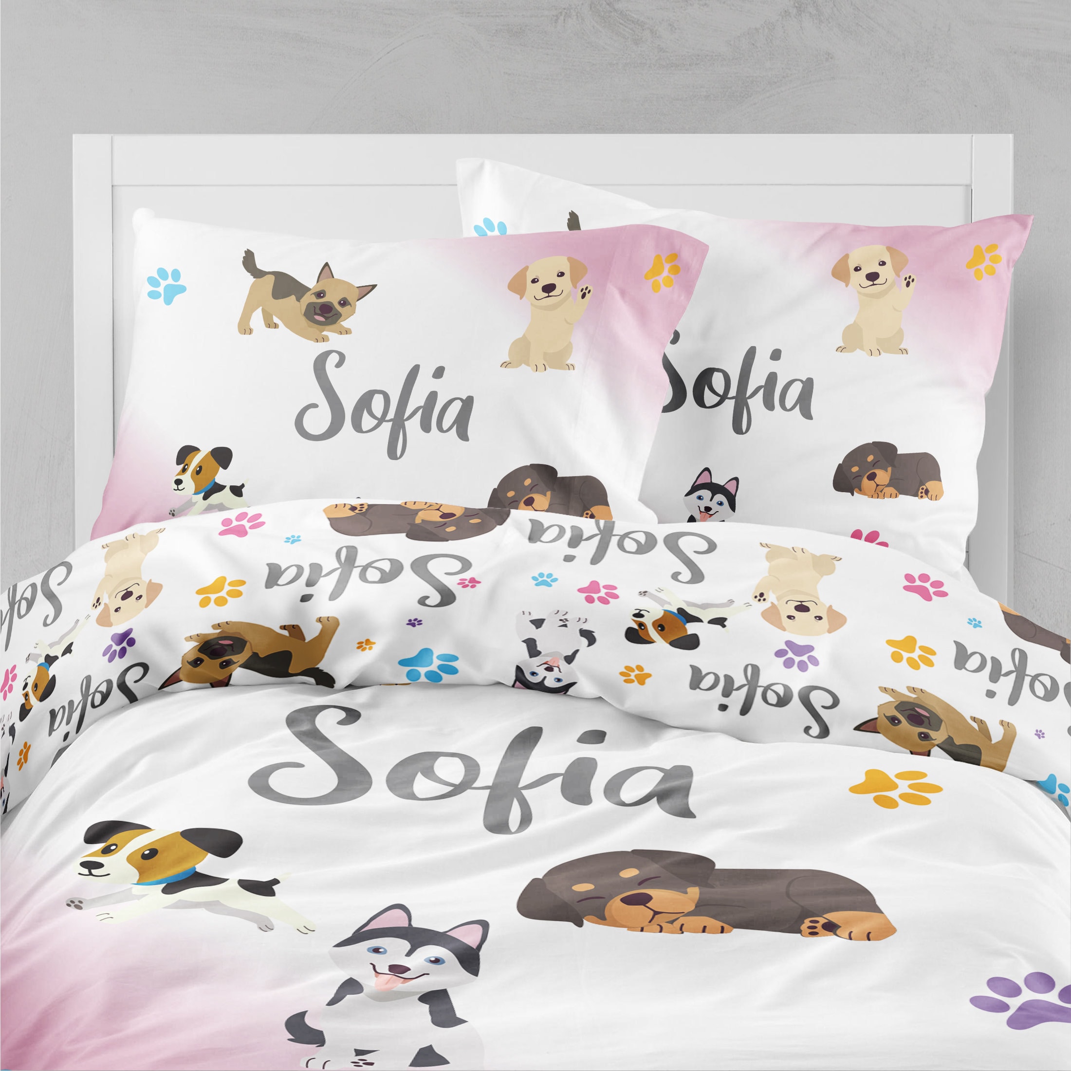 4PCS Dog Bed Sheets Queen Size Puppy Pattern Bedding Sheet Set Pillowcases  Kids