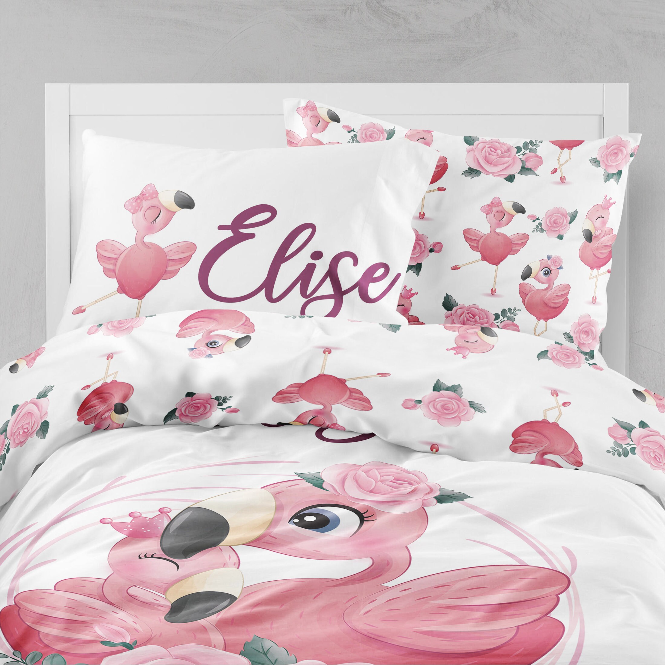 Set di biancheria da letto per ragazze con fenicottero rosa, copripiumino super king size, copripiumino rosa con fiori di ciliegio per donne a tema romantico, 3 pezzi, copripiumino morbido decorativo