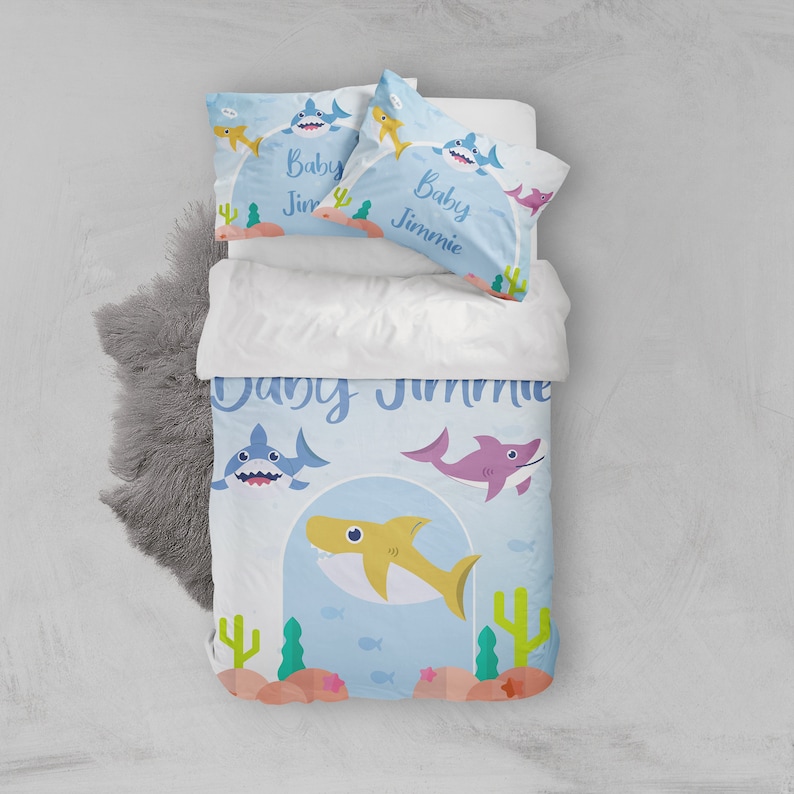Baby Shark Bedding Set Personalized Bed Cover Baby Shark Etsy