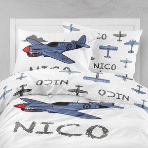 Plane Bedding Set, Personalized Bedding, Pilot bedding set, Plane Duvet Cover, Toddler bedding set, Boy Twin bedding, Plane Sheet set