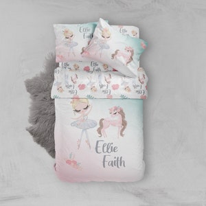 Personalized ballerina bedding set, custom fitted sheet, girls bedding set, toddler comforter, bedding set kids, ballerina duvet cover