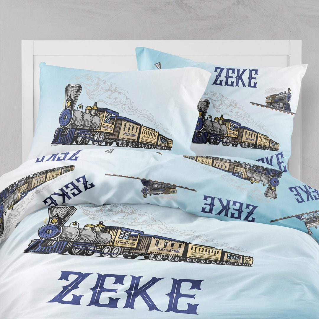 Vintage Train Bedding Set, Personalized Bedding, Vintage Train Duvet, Boys Room, Toddler Bedding