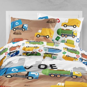 Garbadge Truck duvet cover set, Truck personalized bedding, garbadge trucks, boys room, toddler bedding set, twin bedding, boys bedding