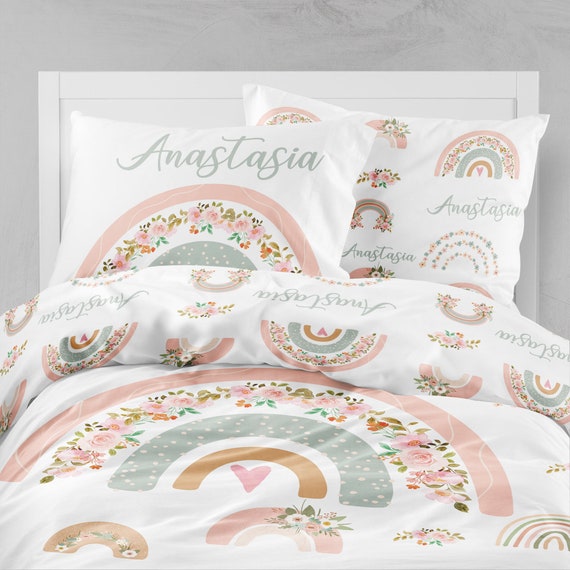 Kawaii Rainbow Bedding Duvet Set: 100% Cotton Flat Bed Sheet and