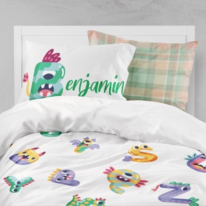 Monster alphabet duvet cover set, personalized bedding, learning alphabet, monster boys room, toddler bedding set, twin bedding, bed duvet
