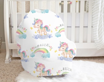Unicorn Car Seat Cover, Rainbow Baby Girl Car Seat Cover, Rainbow Nursery, Unicorn Nursery, Personalized Car Seat Cover