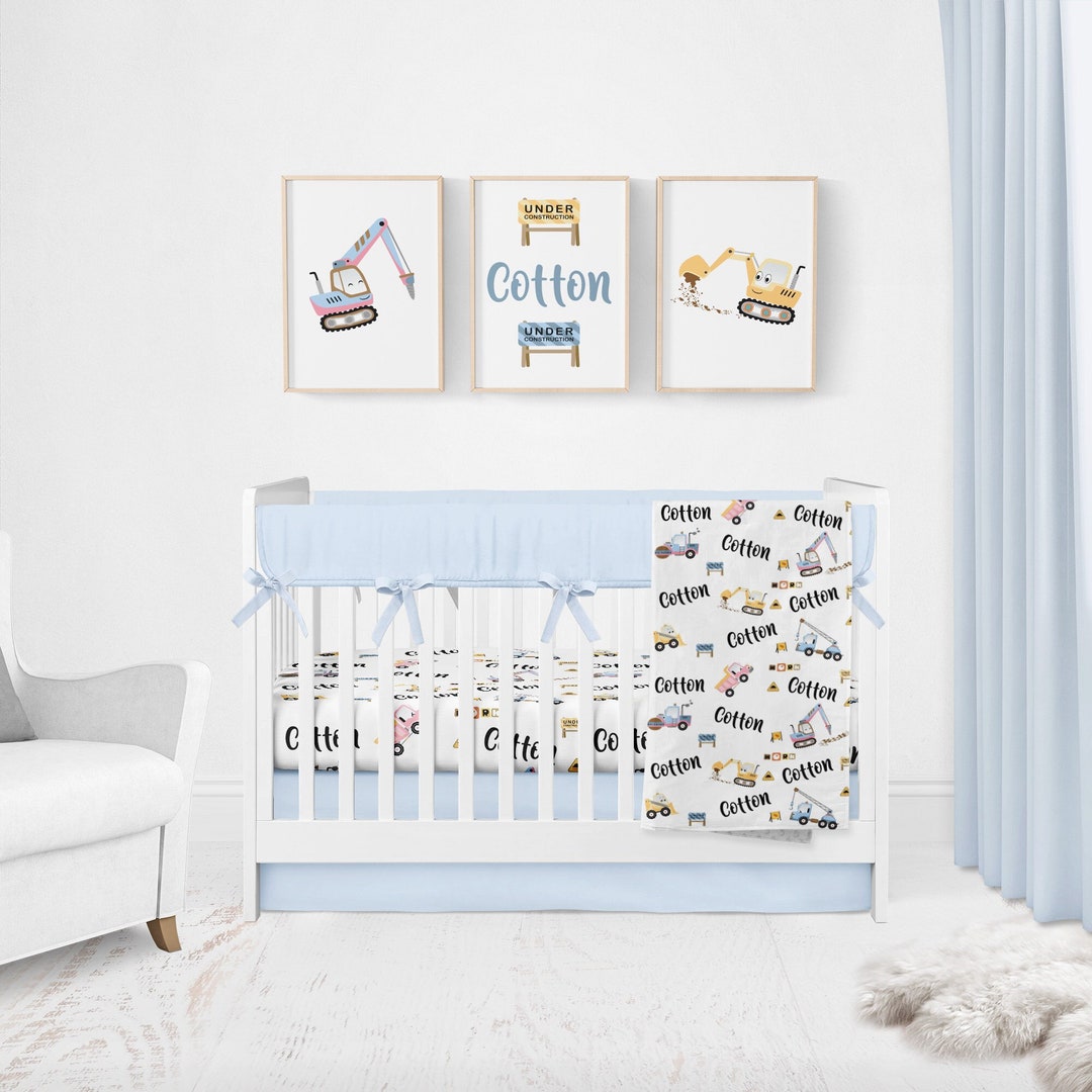 Organic Cotton Construction Crib Bedding Set: Personalized Baby Boy ...